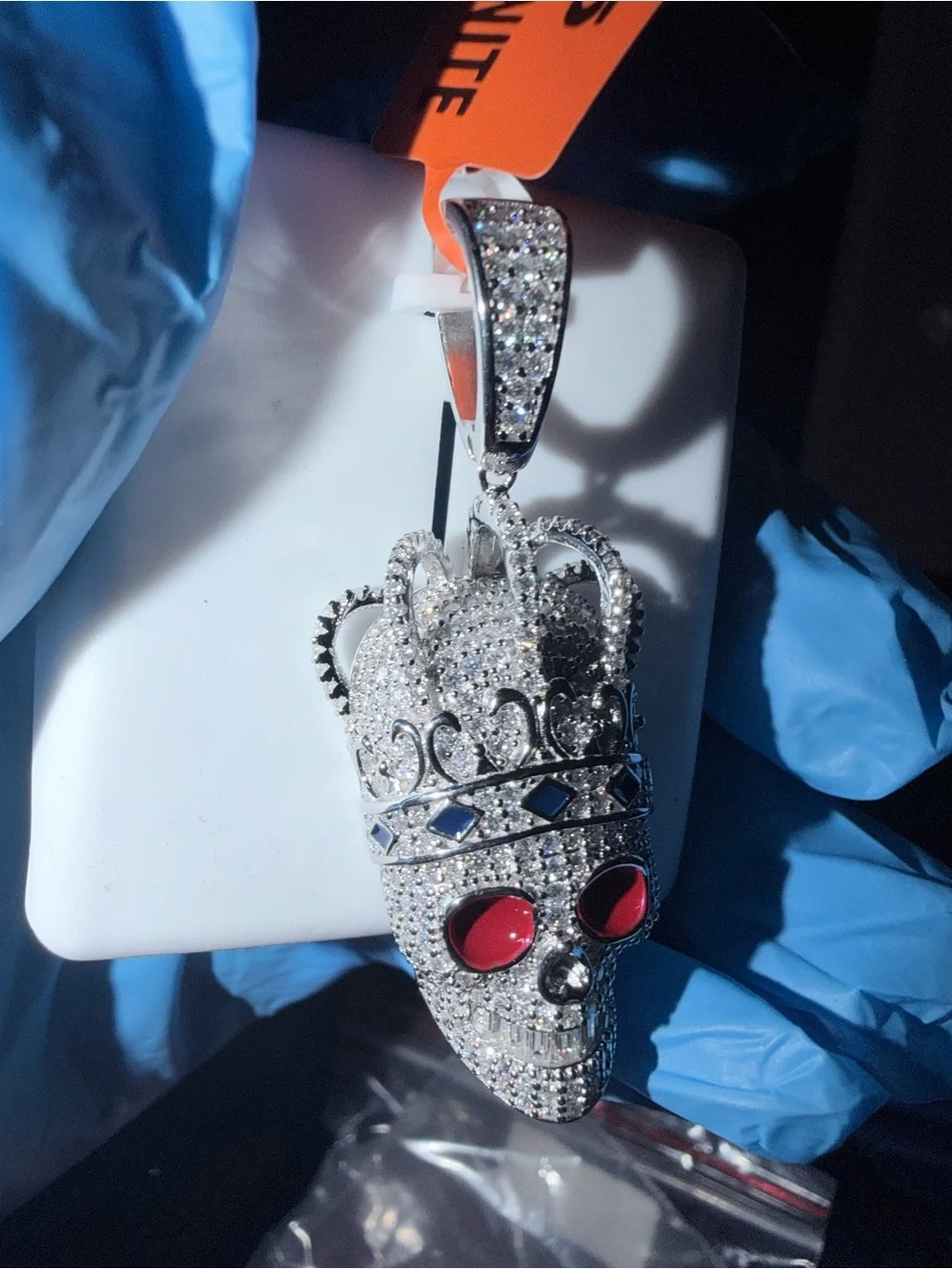 MOISSANITE 925 SILVER 6.0CTW Crowned Skull Pendant with Red Eyes  #skull #crown
